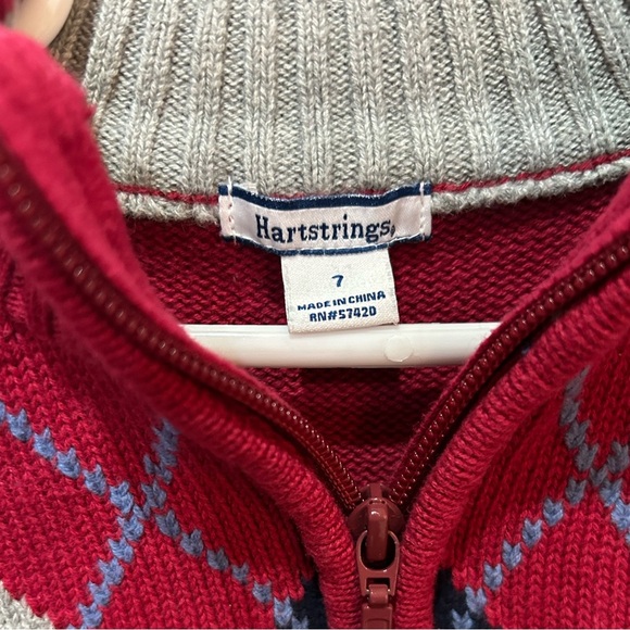Hartstrings Red and Gray Argyle Boy’s SweaterSize 7 - Picture 2 of 4